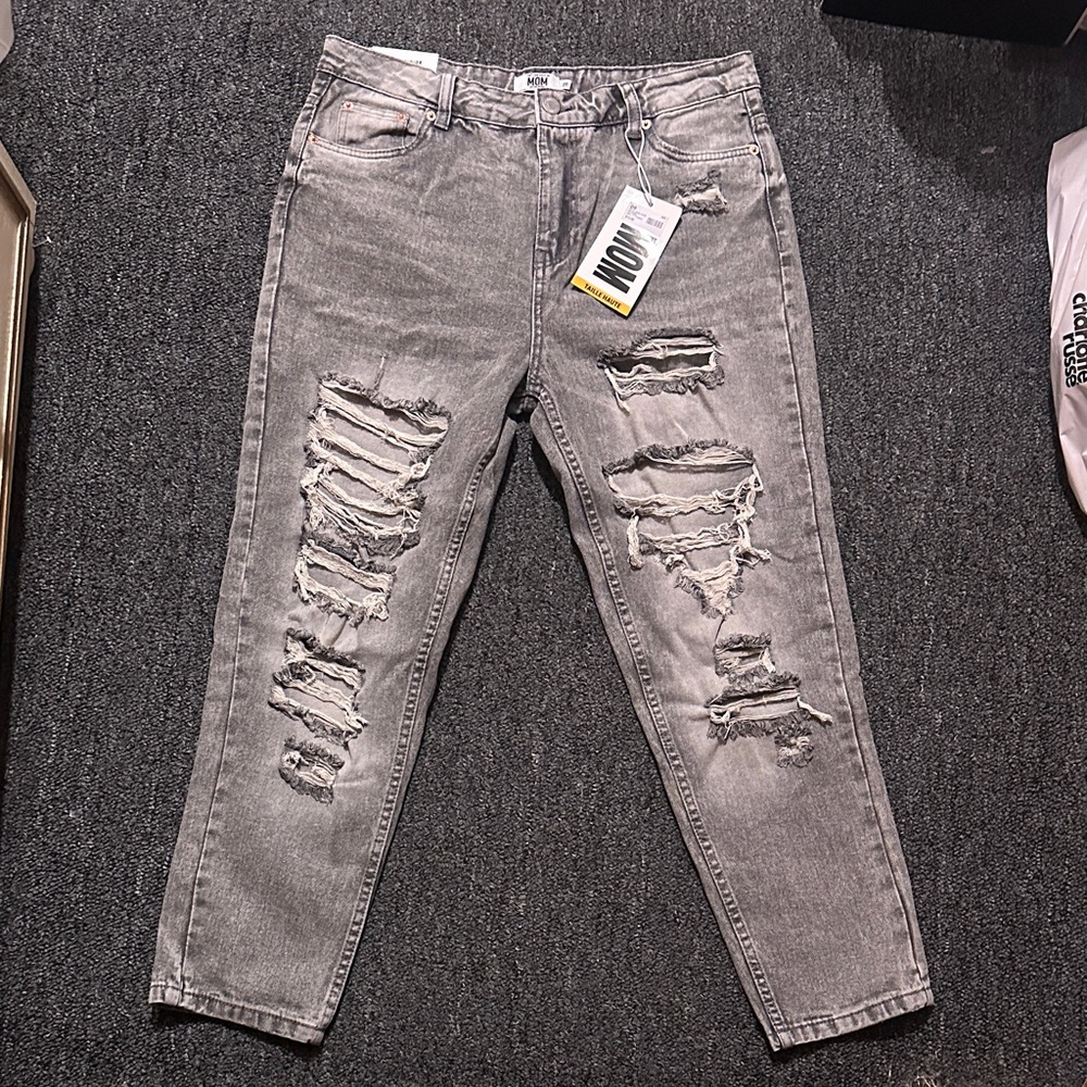 Charlotte Russe Gray Distressed Straight Leg Jeans